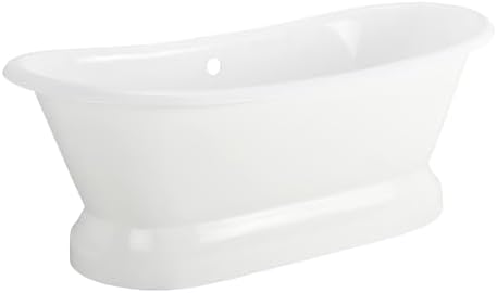 Signature Hardware 946214 Frayser 71" Cast Iron Soaking Double Slipper Pedestal Freestanding Tub with Rolled Rim and Drain Kit - White/White Drain
