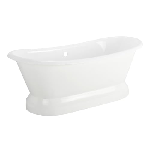 Signature Hardware 946214 Frayser 71' Cast Iron Soaking Double Slipper Pedestal Freestanding Tub with Rolled Rim and Drain Kit - White/Brushed Nickel Drain
