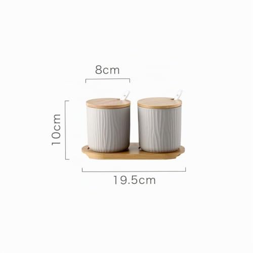 OnePine 2er Set Keramik Gewürzdosen Zuckerdose Keramik Zucker Schüssel mit Löffel und Bambus Deckel für Tee Zucker Salz Gewürze Bei Zuhause… – Ansicht 2