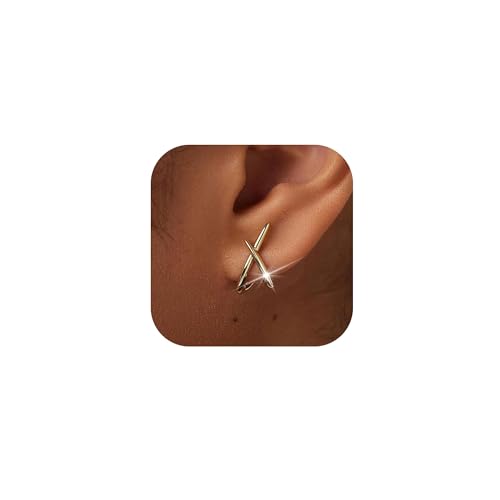 JUNVirtuous Gold Earrings for Women Trendy, 14K Plated Gold Stud for Women Dainty Minimalist Earrings Lightweight Simple Unique Cute Stud Hypoallergenic Jewelry