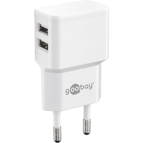 goobay USB Netzteil 12W (5V/2,4A gesamt), 2X USB-A Ladeadapter f&uuml;r Steckdose, Dual-Port Wandladeger&auml;t f&uuml;r Smartphone & Tablet, mit Schutzelektronik, Wei&szlig; 44952