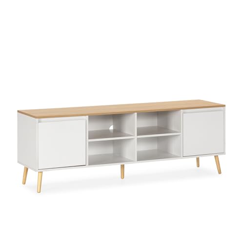 HOMN LIVING Meuble TV Desi 2 Portes, Couleur Blanc, 160 cm (Largeur) 40 cm (Profondeur) 55 cm (Hauteur)