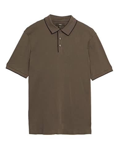 Image of Marks & Spencer Mens Solid Cotton Collared Neck Regular Fit Polo Shirt