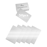 Matériau : 50 cartes de visite fabriquées en alliage d'aluminium ne sont pas facilement pliées, déformées ou cassées sous pression. Dimensions des cartes : chaque carte mesure environ longueur : 8,6 cm, largeur : 5,4 cm, épaisseur : 0,21 mm. Elles sont compactes, légères et se glissent facilement dans les sacs, les portefeuilles, etc.