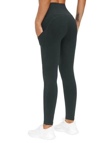 Image of THE GYM PEOPLE Thick High Waist Yoga Pants with Pockets, Tummy Control Workout Running Yoga Leggings for Women