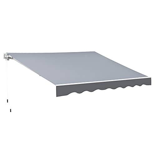 Outsunny 2.5m x 2m Retractable Awning, DIY Garden Awning Canopy, Anti-UV Sun Shade Shelter with Aluminium Frame and Crank Handle, Grey