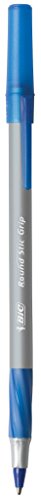 Image of BIC Round Stic Grip Ball Pen, Fine Point, 0.8mm, Blue, 12 Pens (GSFG11-Blu)
