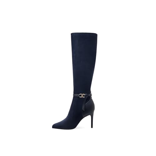 Image of Women's Knee High Boots Women Mid Heel Pointed Toe Tall Boots for Women High Heel Side Zipper with Buckle Bow Knots Long Boots for Fall Winter for Fall Winter