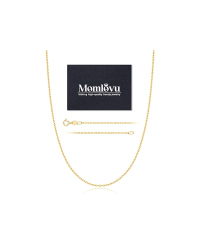 Momlovu Solid 18k Gold Over 925 Sterling Silver Chain Necklace for Women, 1.1mm Cable Chain Hypoallergenic Replacement Necklace, Sturdy&Shiny Women's Chain Necklaces 14/16/17/18/20/22/24 Inch