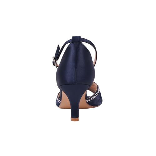 ERIJUNOR Women Comfort Low Heel Ankle Strap Rhinestones Pleat Satin Wedding Evening Dress Dance Shoes4