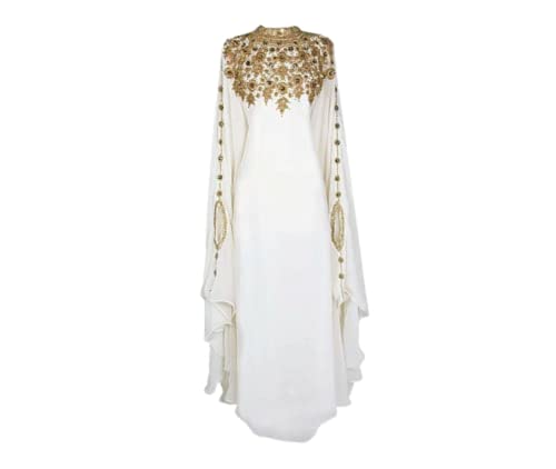 AFREEN Creation Sale New Moroccan Dubai Kaftans Farasha Abaya Caftan Long Gown Eid Ramada Dress Occasionally Wear Gown (Medium, White).