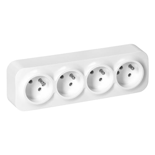 Miratic Bloc Prise Murale 4 x 2P+T 16A / 230VAC IP20 Version Francaise Prise en Saillie pour Montage Mural en Interieur Prises électriques Standard Murales...