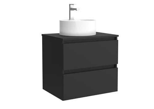 Salgar Mueble de baño Bequia 70 cm con Lavabo 100% montado de fábrica | Acabado Negro Mate suspendido 2 cajones Cierre amortiguado Apertura con uñero | Lavabo sobre encimera