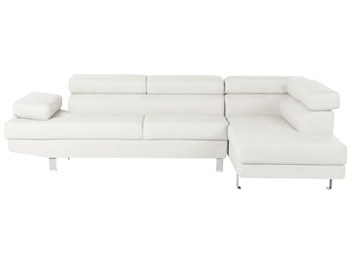 Canapé d'Angle Design en Cuir PU Blanc avec Appuis-têtes Réglables pour Salon Moderne Beliani