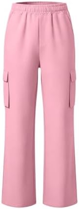 RUIYNFSN Sweat Pants For Girls,Girls Sweatpants Kids Cargo Pants Preppy Wide Leg Baggy Sweat Pants Teen Joggers Casual Trousers with Pockets 02 Pink 130=7-8Years — view 3