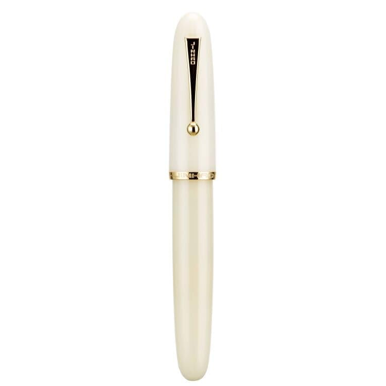 Image of Jinhao 9019 Dadao Series Heartbeat Nib Fountain Pen, 8 Fine Nib, Ivory White Acrylic, Gold Edge with Large Converter