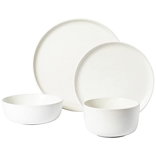 Image of Gibson Elite James Street Stoneware Matte Reactive Double Bowl Dinnerware Set - Sea Salt White, Service for 4 (16pcs)