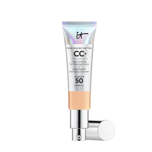 IT Cosmetics, Base de Maquillaje, Tratamiento Antiedad e Hidratante con SPF50+, Cobertura Total, Acabado Natural, 12 Tonos Disponibles, Neutral Medium, YSBB CC+, 32ml