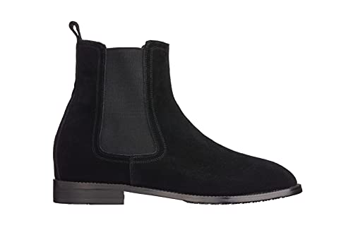 CALTO Men's Invisible Height Increasing Elevator Shoes - Black Suede Leather Slip-on Chelsea Boots - 2.9 Inches Taller - K33090 - Size 11 D(M) US2