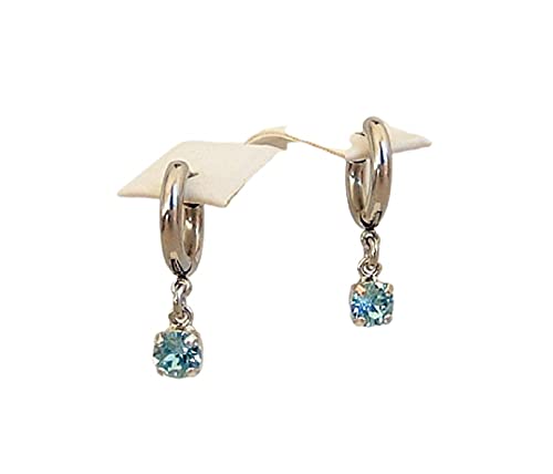 Aqua Blue Circle Crystal Stainless Steel Dainty Minimalist Huggie Hoop Earrings Simulated Aquamarine Birthstone Birthday Gift Idea for Her Mom Wife Girlfriend Women