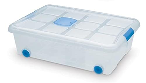 Acan Tradineur - Caja con ruedas y tapa de plástico de 18,5 x 60,3 x 43 cm, con capacidad para 31 litros. Baúl con tapa para organización del hogar. Arcón de plástico para distintos usos