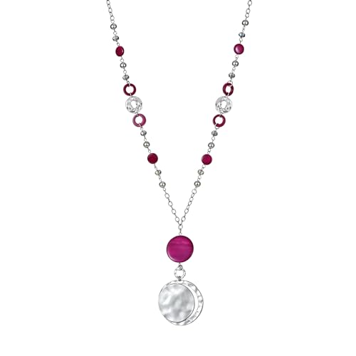 Elisheva Fashion Long Pendant Necklace for Women, Boho Fashion, Chunky Silver/Gold Disc Circle Pendant Tassel Y-Necklace, Vintage & Elegance, Sweater Chain Necklace, Sea Shell Beaded Jewelry (purple)