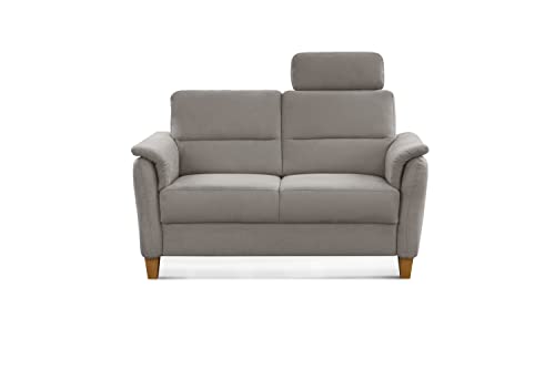 CAVADORE 2er-Sofa Palera mit Federkern / Kompakte Zweisitzer-Couch im Landhaus-Stil / inkl. 1 Kopfstütze / 149 x 89 x 89 / Mikrofaser, Hellgrau – Bild 5