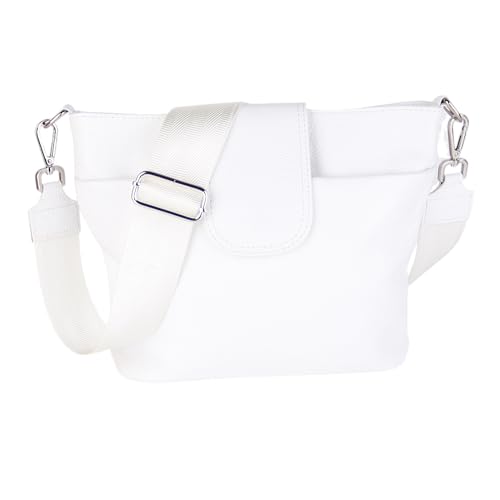 MIRROSI® Umhängetasche Damen, Echtleder, Made in Italy, BOHO Style30x24,50x9cm (BXHXT) viel Stauraum, Handtasche, Brusttasche, Crossbody Bag (1 Tasche & 2 Gurte) (Weiß (Einfarbig))