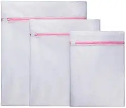Kit com 3 Sacos Telados P+M+G Rosa com Zíper para Máquina de Lavar - Cesto para Peças Delicadas - Saco Telado para Roupas Delicadas