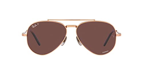 Ray-Ban Unisex RB8225 Aviator Titanium Aviator Sunglasses, Rose Gold/Polarized Dark Violet, 62 mm