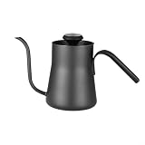 Pour Over Kaffeekessel mit Thermometer, Schwanenhals-Auslauf für präzise Durchflusskontrolle, Edelstahl-Tropftopf für Heimbrauen, Schwarz