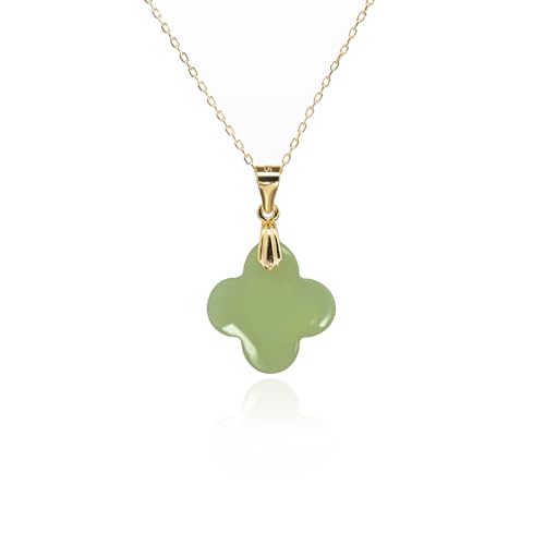 Lucky Four Leaf Clover Jade Silver necklace Jewelry for Women Handmade Genuine 14K Gold Plated 925 Sterling Silver Simple Classic Gift best friend bestie sister in law Future Wife gf wifey girlfriend