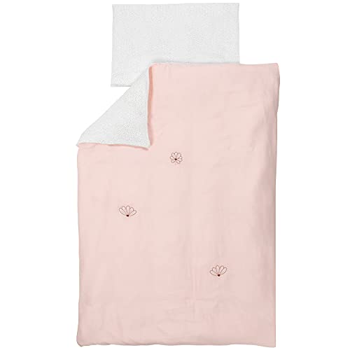 Housse de couette 180x100 Nattou et taie d'oreiller rose marron pour lit de bébé