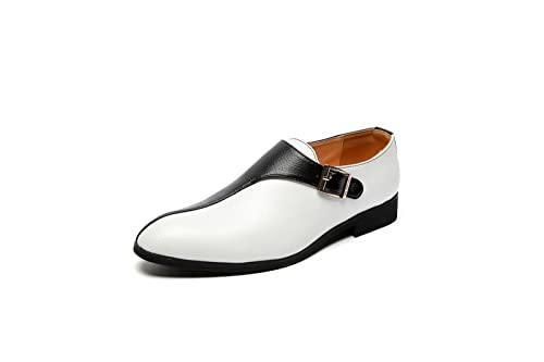 Dress Shoes for Men Slip On Monk Strap Two Tone Patchwork PU Leather Non Slip Anti-Slip Rubber Sole Block Heel Low Top Outdoor