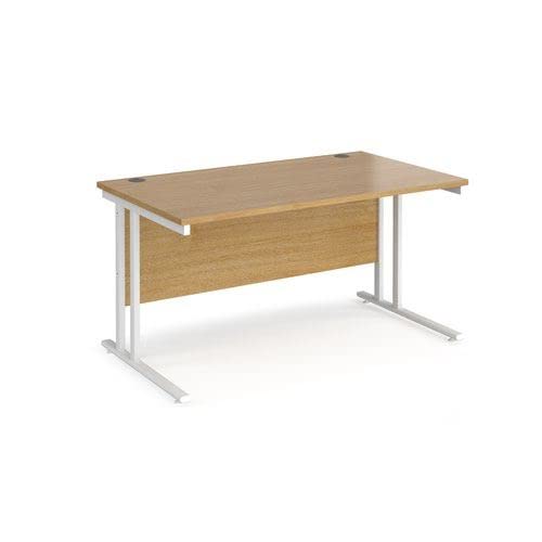 Office Monster Cooper straight desk 1400mm x 800mm - white cantilever leg frame, oak top