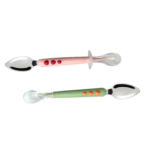 CLISPEED 2 Piezas Raspador Utensilio para Bebe Cuchara para Comer Cuchara Entrenadora De Bebe Utensilios para Pequeños Cuchara Infantil Pequeño Utensilio De Cocina Acero Inoxidable
