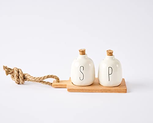 Bistro Basic Ceramic Salt And Pepper Shaker Set With Board, White #TOP1