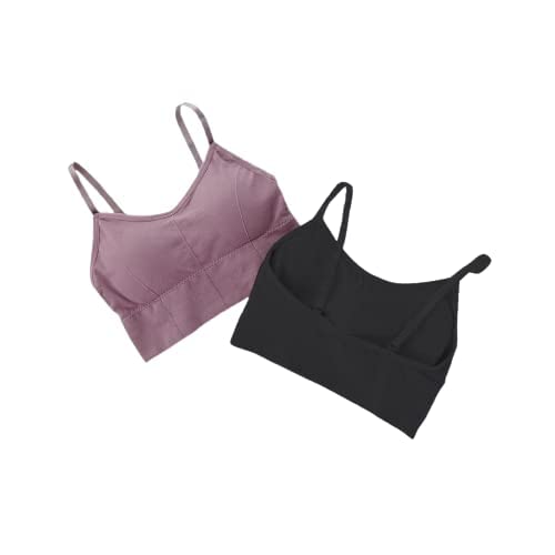 Women Cotton Padded Wire Free Longline Sports Bra Cami Tank Top for Workout Fitness Yoga Free Size (Pack of 2), Size (28-34). Black Pink-picture-30