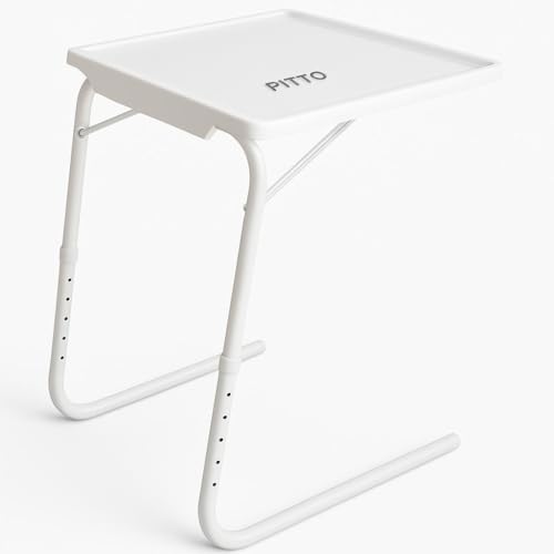 FITTO Table Mate II Laptop Table Adjustable White Foldable Table with 6 Height Levels & 3 Angle Settings for Home Office and Study