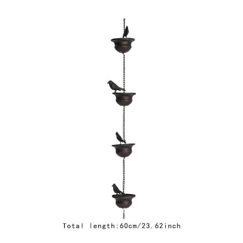 Image of Decorative Bird Rain Chain 60cm | Iron Rain Gutter Downspout Chain for Roof, Shed, Patio, Gazebo & Garden | Rainwater Catcher | Dark Bronze