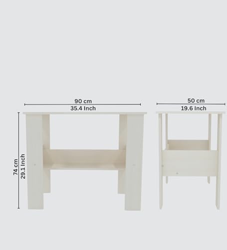 Image of Modern Compact Study Desk with Storage Shelf, White, Space-Saving Home Office Table, 90x50x74 cm