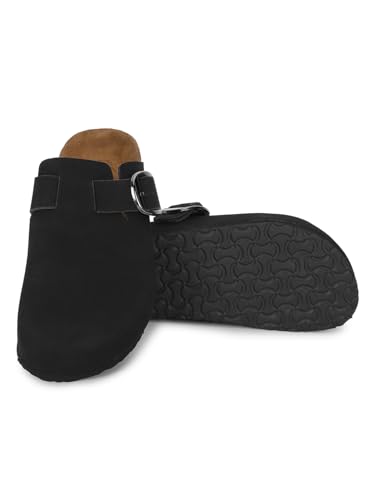 Image of LYDC London Comfortable Black Suede Clogs for Woman | Stylish and Durable Clogs Women Footwear with Anatomically Shaped Footbed, Soft Lining & Lightweight EVA Sole for All-Day Comfortand Versatile Everyday Wear