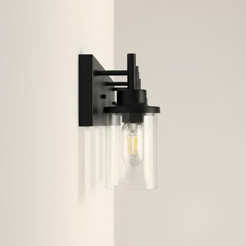 Image of Vanity Light Fixtures, Matte Black Bathroom Light Fixtures Over Mirror, Modern Wall Sconces Lamp with Clear Glass Shade (4 Light)