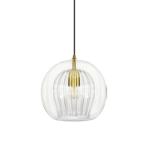 S-Cevada Stunning Double-Layer Glass Ball Pendant Light in Brass Finish, Retro E27 Loft Bar Globe Ceiling Hanging Lamp Indoor Lighting for Bedroom Dining Room(Clear, 7.9')