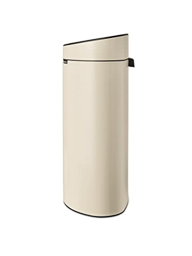 Image of Brabantia Press-Top Kitchen Trash Can with Flat Back | Soft Beige | 10.6 Gallon / 40L | Home Trash Can with Soft-Touch Stay-Open Lid & Removable Inner Bucket | Fits Flat Against Walls | + Trash Bags