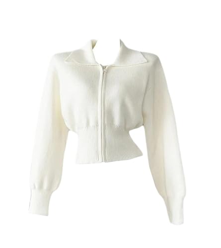 Womens Crop Sweater Vintage Elegant Pullover with Zippers Cropped Zip Top Ladies Zipper Cardigan