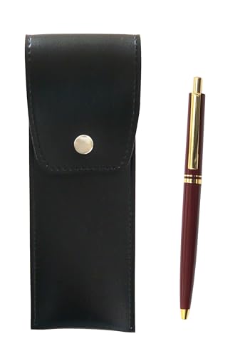 丸ボタン式日本製ペンケース黒 AP300昭和40年代復刻ノック式金属クリップボールペンセット 3個パック 赤 T23-BRS-B-AP300B-R-3