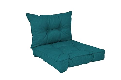 POKAR Coussins de Jardin Extérieur Coussin Chaise Galette de Chaise, 1 Lot de 2 (1x Coussin d'assise 60x60x10 cm + 1x Coussin Dossier 60x40x10 cm), Vert Foncé