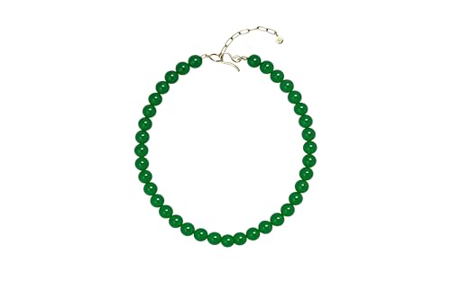Collier de Perles d'Onyx Vert - Bijoux de Pierres Gemmes Polies - Collier ras du cou en Pierres Rondes Semi Précieuses - Collier de Perles Ajustable