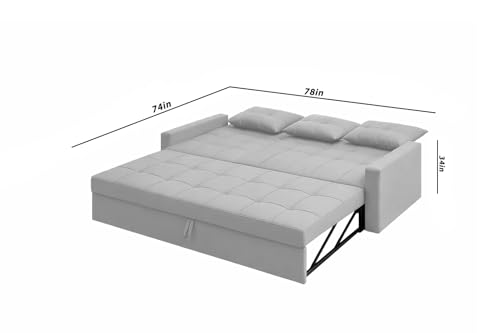 Image of Casaliving Treshta 3 Seater Pull-Out Premium Fabric Sofa Cum Bed Sofa Set for Living Room (Grey Fabric Color) Premium Fabric Sofa Set for Living Room Sofa Cum Bed